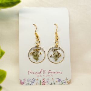Gold Round Earrings With Yellow Flowers