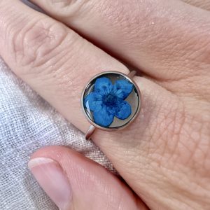 Silver Ring With Blue Flower