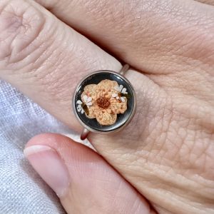 Silver Ring With Orange And White Flowers
