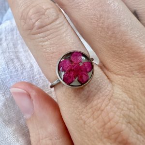 Silver Ring With Pink Flower