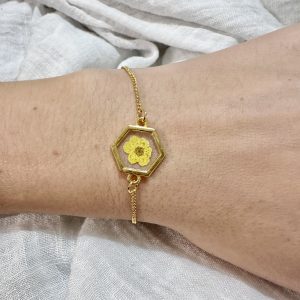 Gold Hexagon Bracelet With Yellow Flower