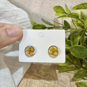 Small Silver Round Studs With Yellow Flowers