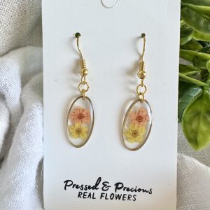 Gold Oval Earrings With Orange And Yellow Flowers