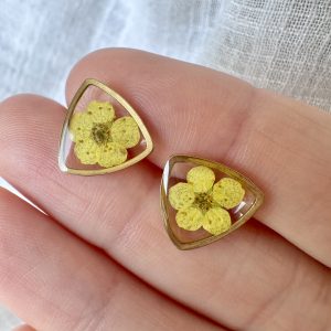 Gold Triangle Studs With Yellow Flowers