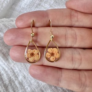 Gold Teardrop Earrings With Orange Flowers