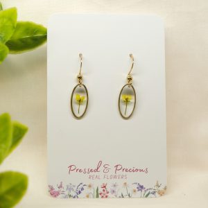 Gold Oval Earrings With Yellow Flowers