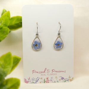 Silver Teardrop Earrings With Forget Me Nots