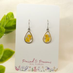 Silver Teardrop Earrings With Yellow Flowers