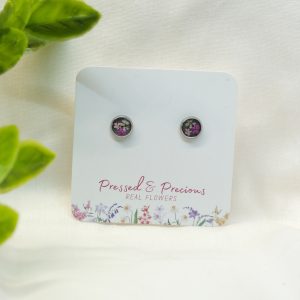 Tiny Silver Round Studs With Mixed White and Pink Flowers
