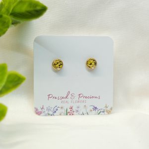Tiny Gold Round Studs With Yellow Flowers