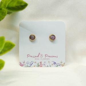 Tiny Gold Round Studs With Pink Flowers