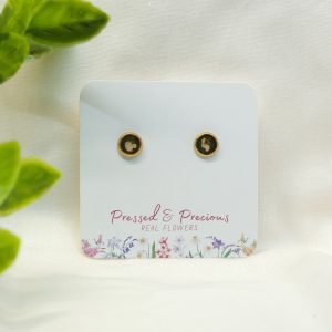 Tiny Gold Round Studs With White Flowers
