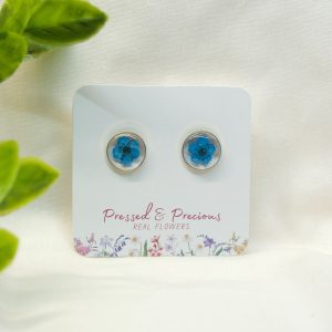 Gold Round Studs With Blue Flowers