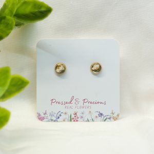 Tiny Gold Round Studs With White Flowers